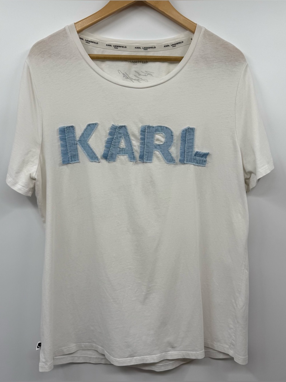 Karl Lagerfeld Signature Tshirt Chambray Letters Short Sleeve White Classic SZ M